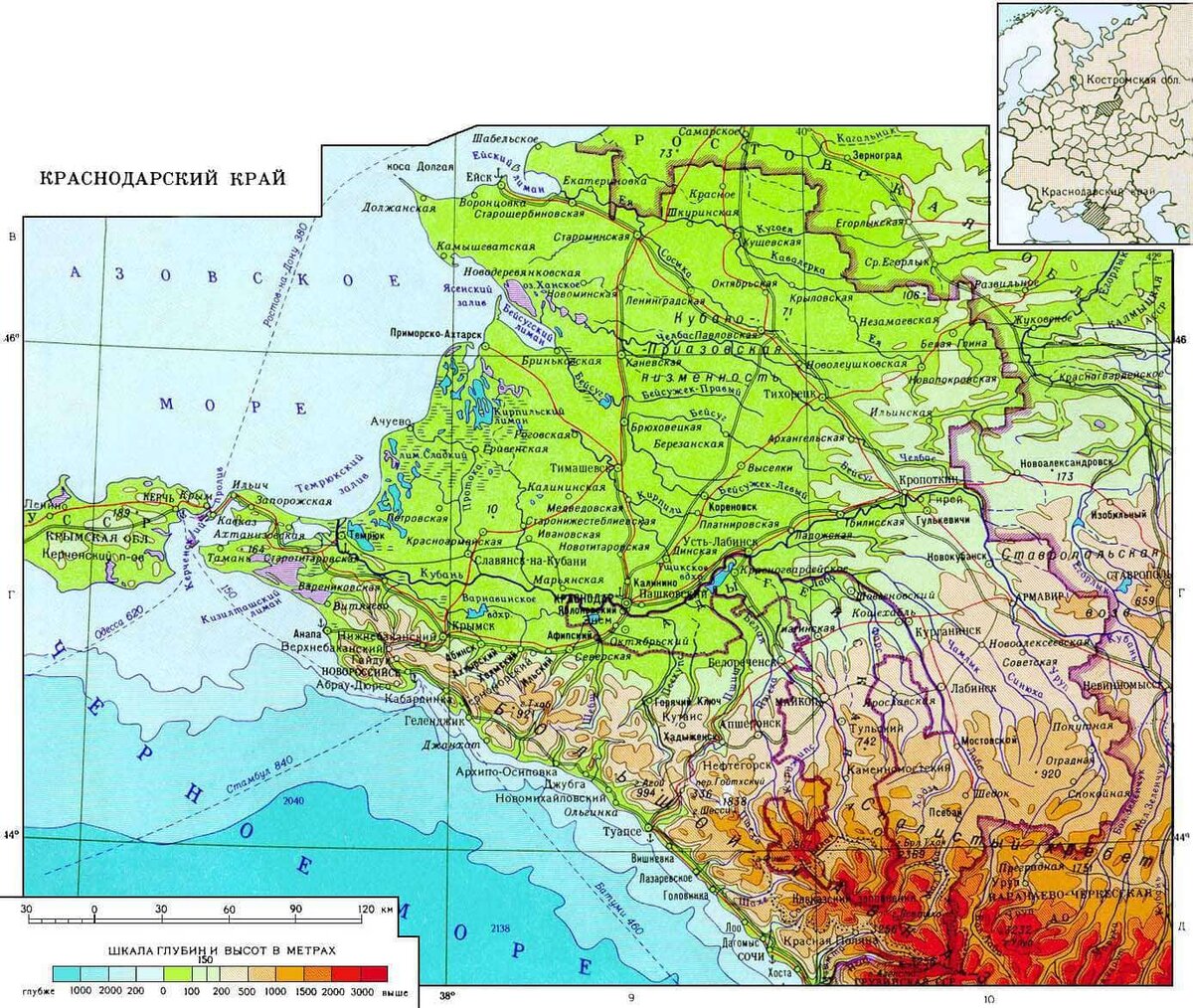 Карта краснодарского края по районам