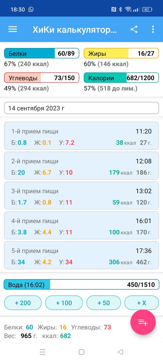 Итоги дня КБЖУ