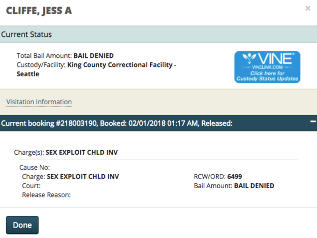 Скриншот с национального сайта США по отслеживанию перемещений заключенных, vinelnk.com