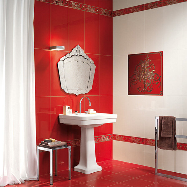 Красный цвет в интерьере ванной и его сочетания