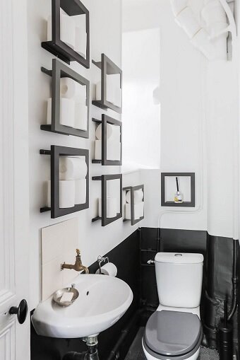 Туалет в черно белом стиле - 54 фото