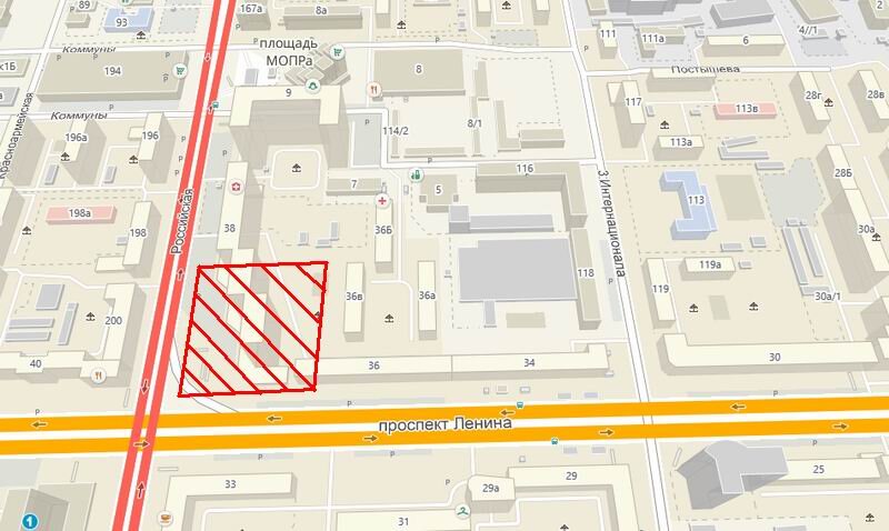 Изначально, Торговый Центр планировали возвести на пересечении ул. Российской и просп. Ленина.