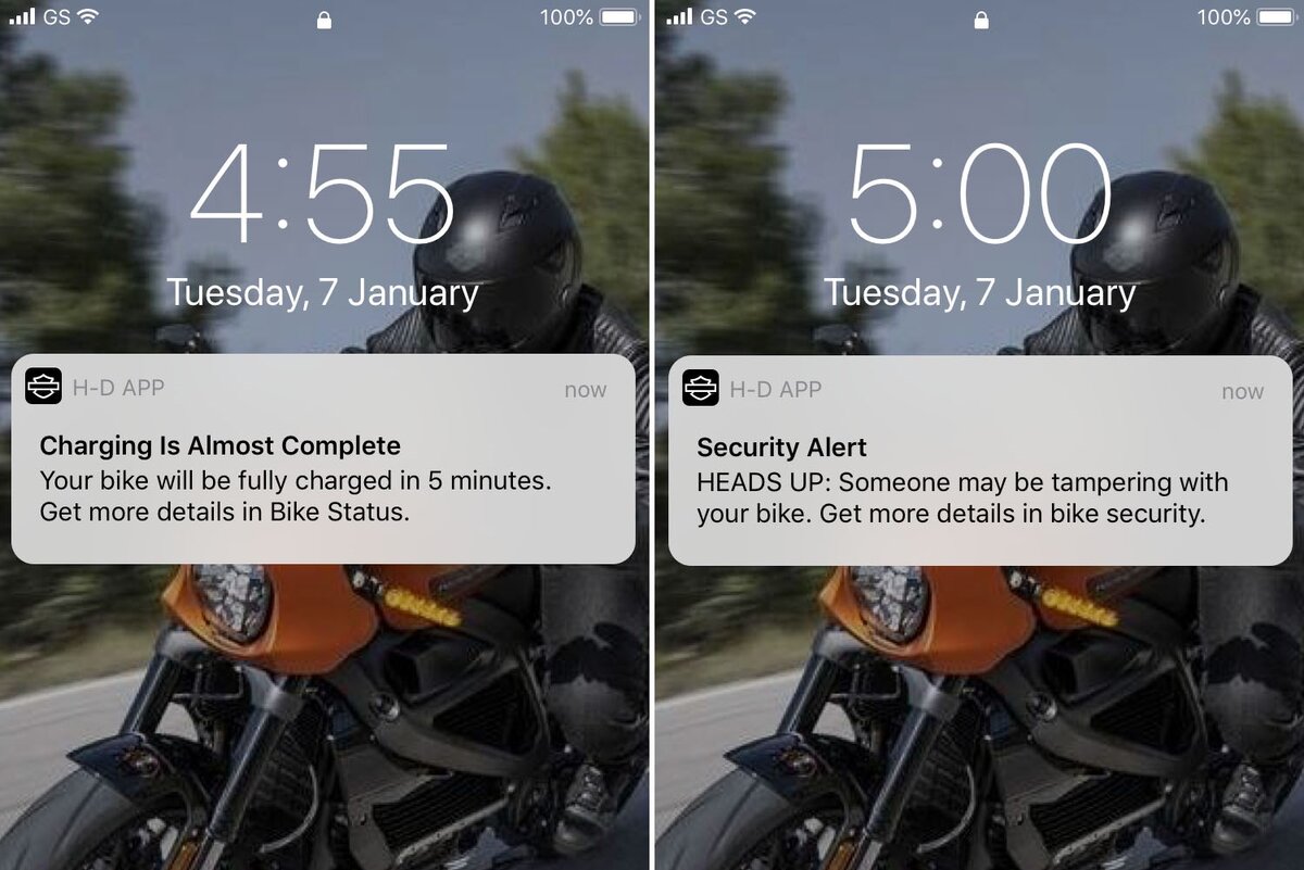 Приложение в телефоне информирует о том, что происходит с мотоциклом в ваше отсутствие.