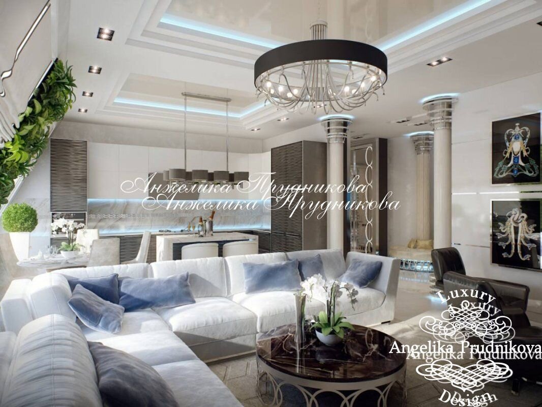 На фото: Интерьер кухни-гостиной-столовой в современном стиле