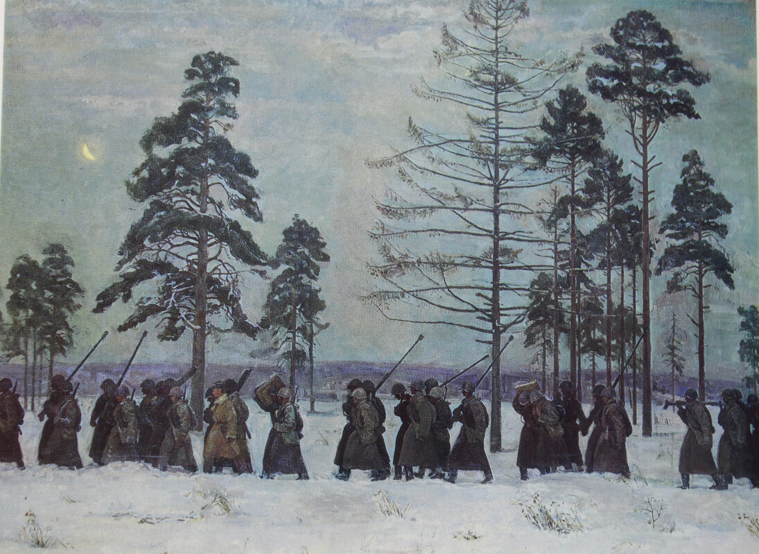 Солдаты. 1941 год. Евгений Александрович Казанцев, масло, холст, 1983, 130×170 см.