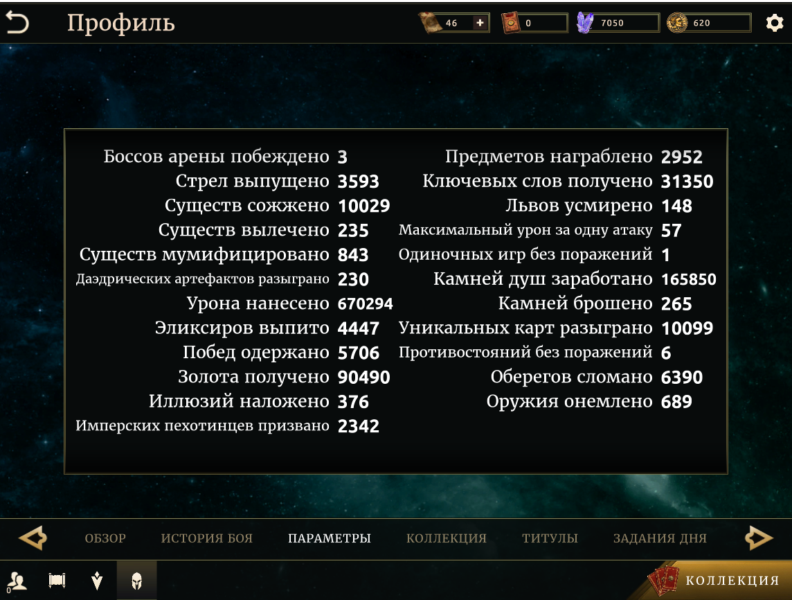 Общий итог прогресса за все время игры на момент написания статьи