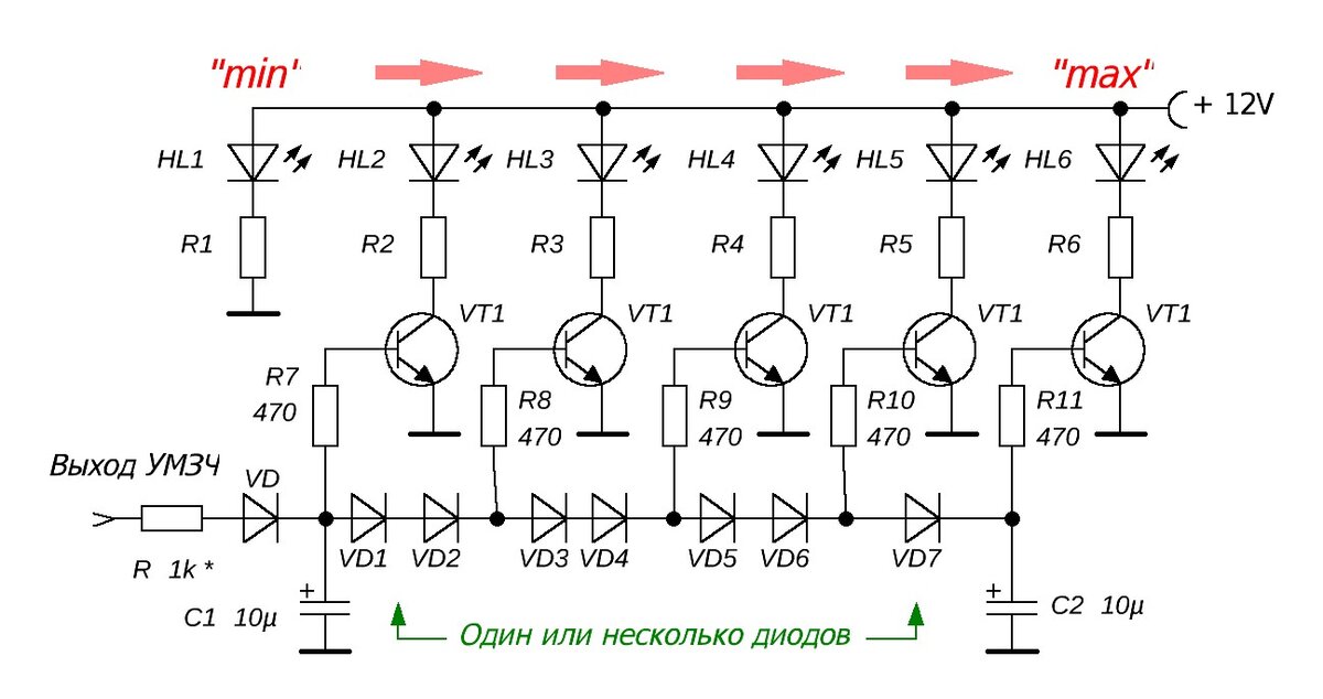 Шкала на светодиодах схема