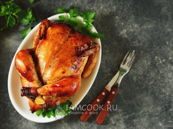 Курица, запеченная с киви и апельсинами
