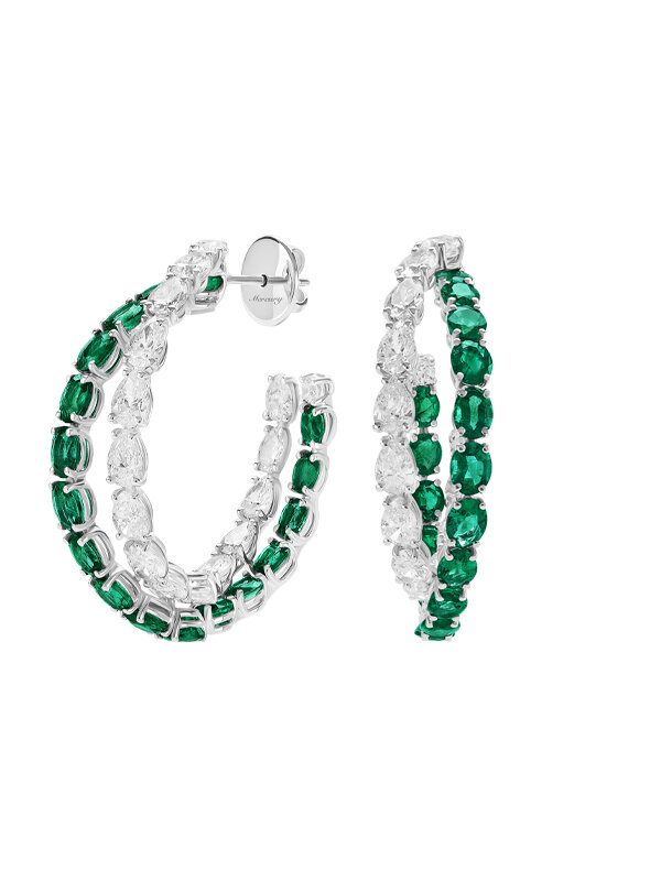 Серьги Mercury Color из белого золота с изумрудами и бриллиантами
