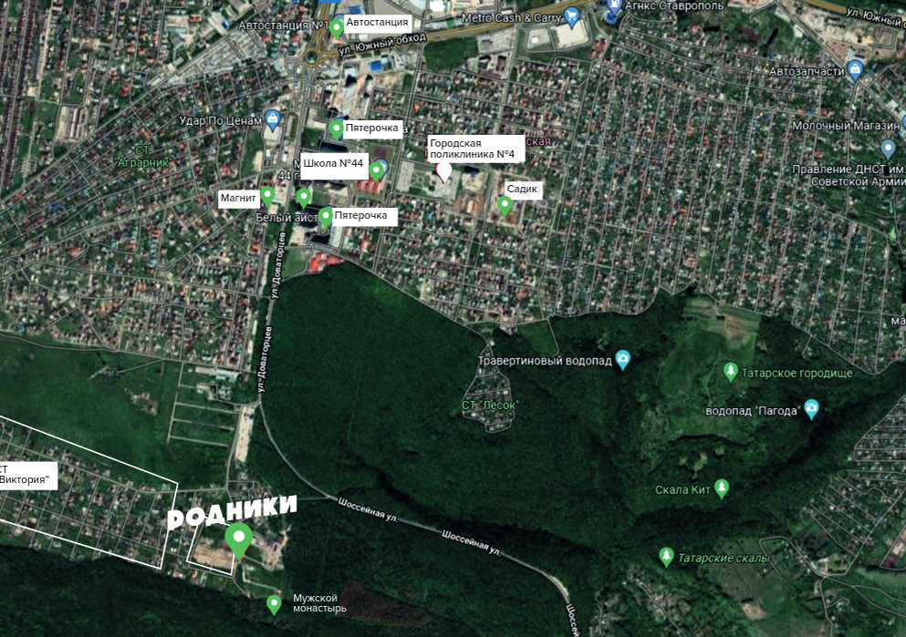 Эко поселок “РОДНИКИ” расположен в юго-западном районе города Ставрополя.