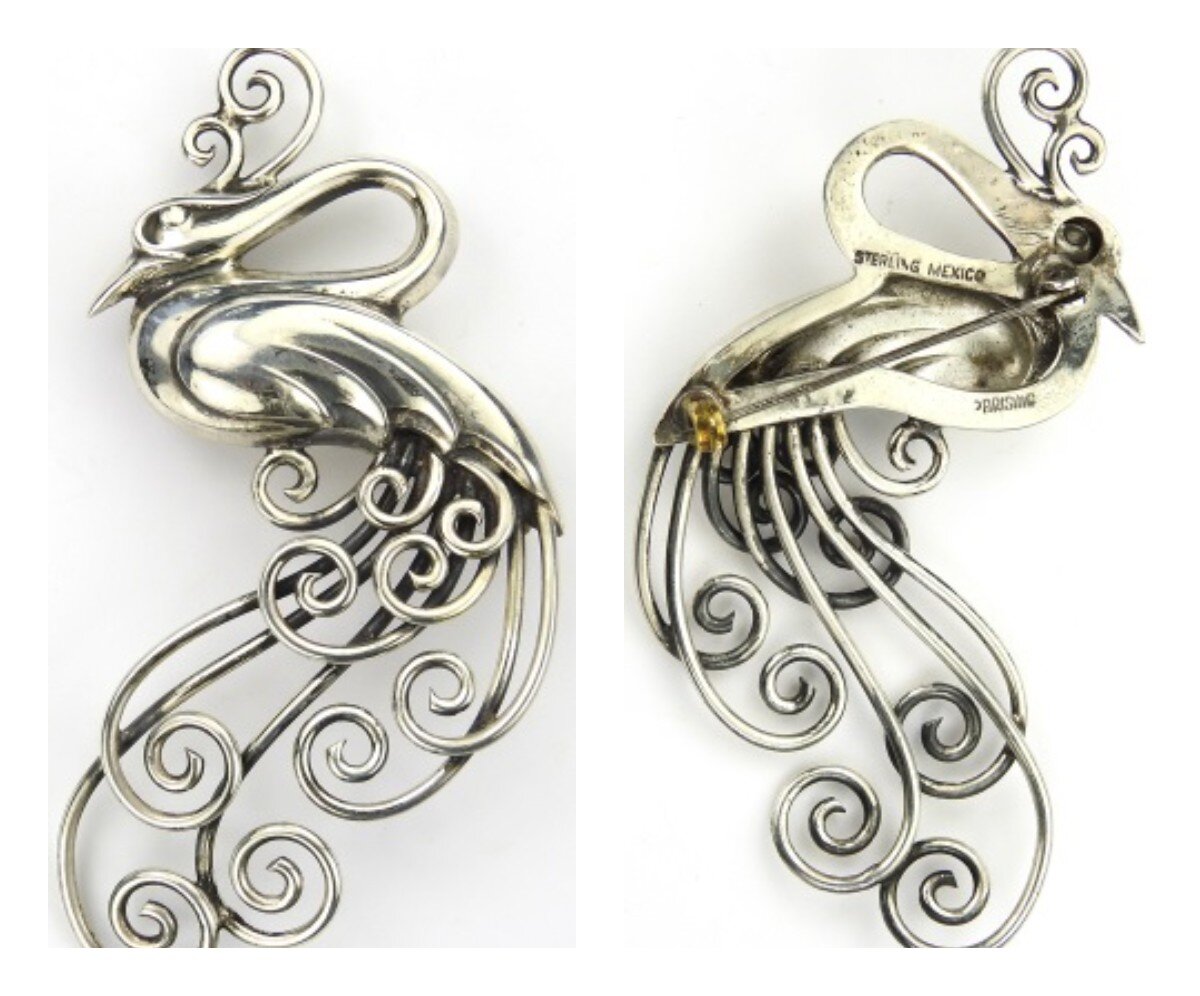 Брошь из стерлингового серебра. Компания Marcel Boucher. Мексика 1941-45 гг. Маркирована Parisina