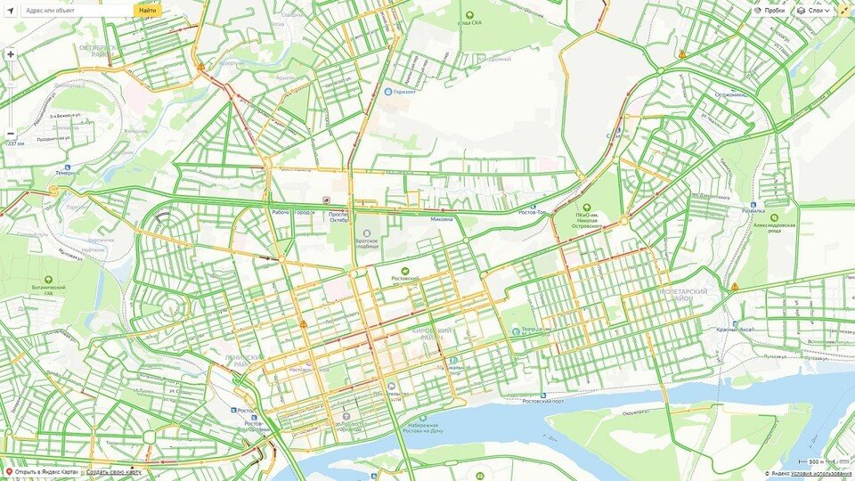     Пробка длиной 2 километра образовалась на проспекте Шолохова. Фото: Яндекс.Пробки.