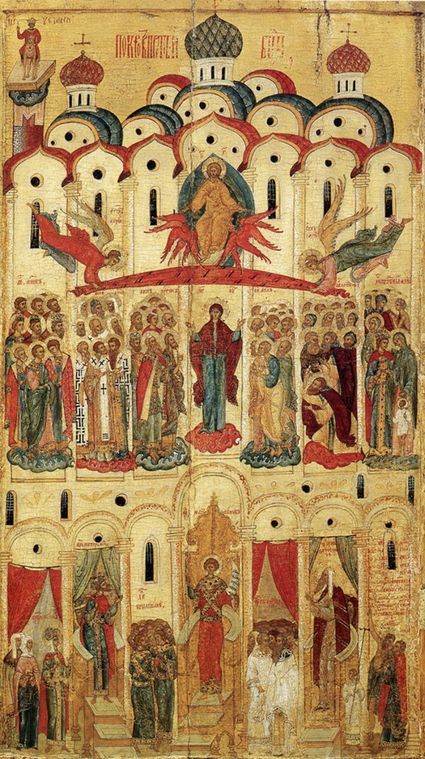 Покров Богоматери. Новгородская икона, XVI в. Из коллекции Государственного Русского музея. Фото: wikimedia.org