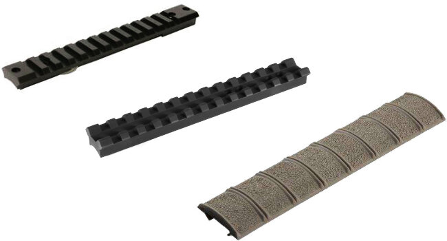 слева-направо: оригинальная планка picatinny, модифицированная picatinny и накладка