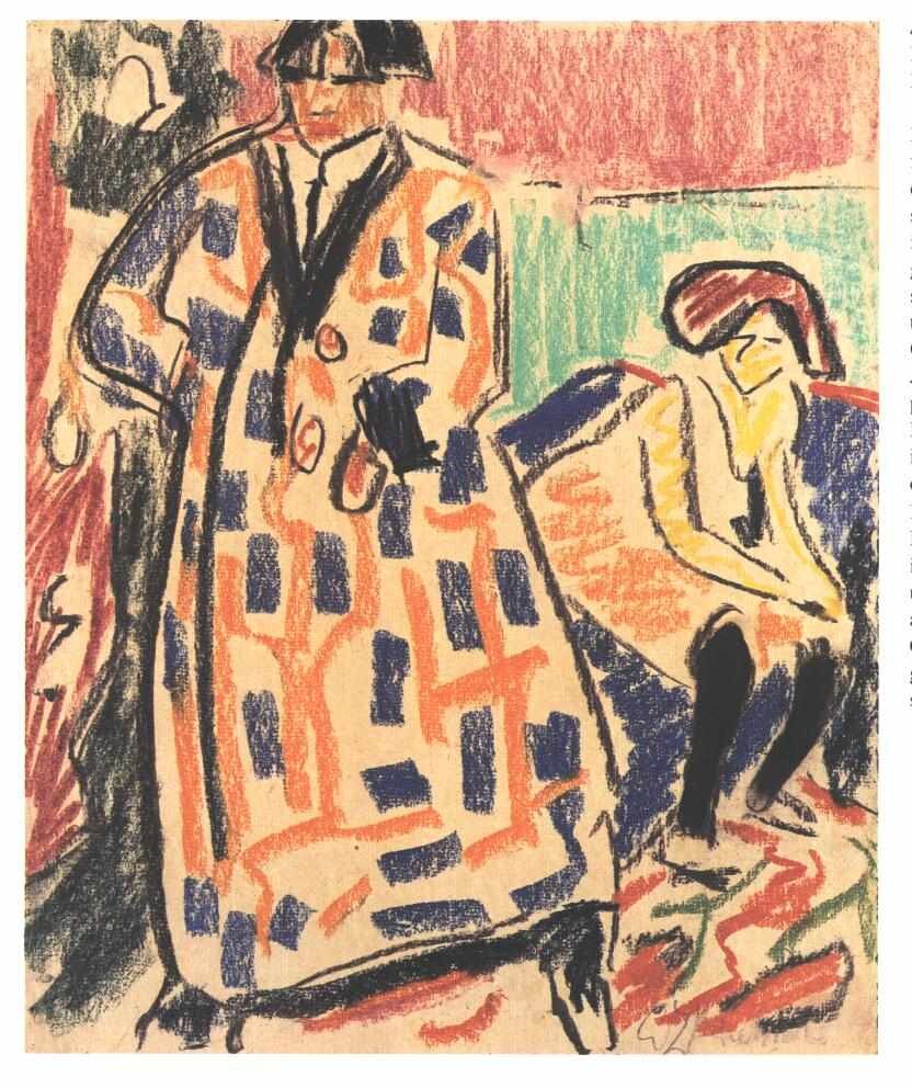 Эрнст Людвиг Кирхнер "Автопортрет с моделью" (1910 г.) - мел, бумага - 60 х 49 см. - частное собрание