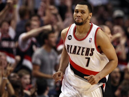 Portland Trail Blazers guard Brandon Roy reacts after making a shot against the Dallas Mavericks during the 2011 NBA playoffs.