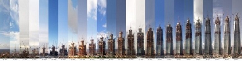  Таймлайн строительства башни с сентября 2015 по сентябрь 2017
 