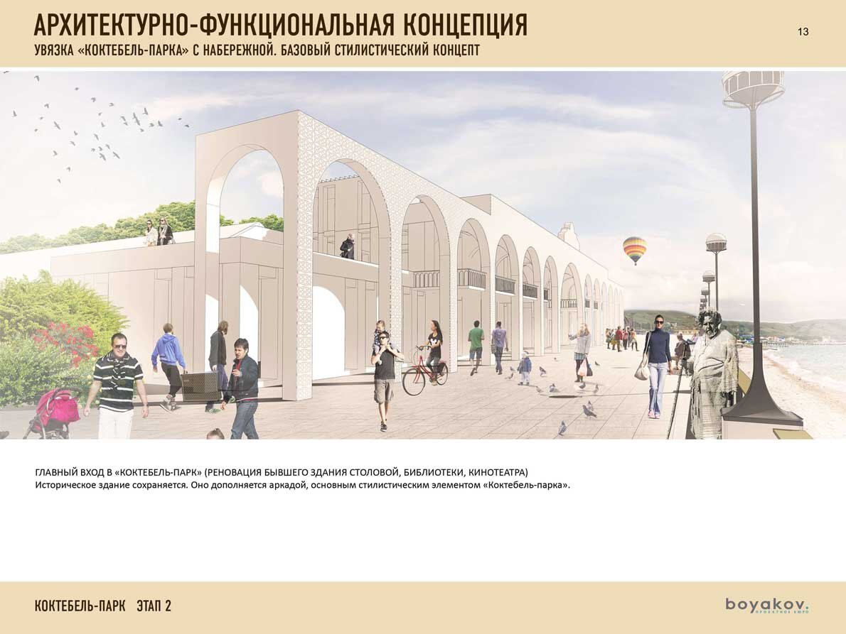 Эскиз главного входа в «Коктебель-парк», разработчик Эдуард Бояков