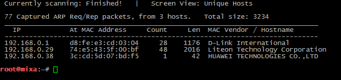 результат работы netdiscover  