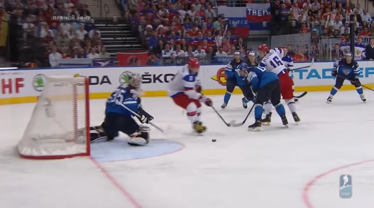 Кадр из финального матча Чемпионата Мира по Хоккею 2014. Россия - Финляндия.