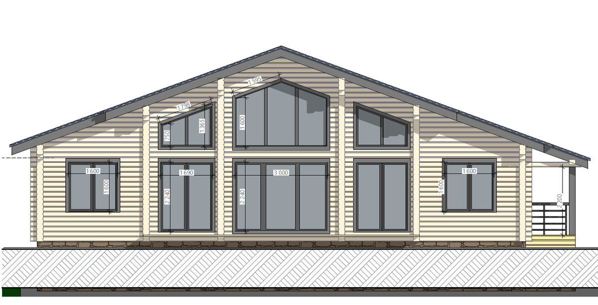 Фасад дома. Южная сторона. Проект шале. 