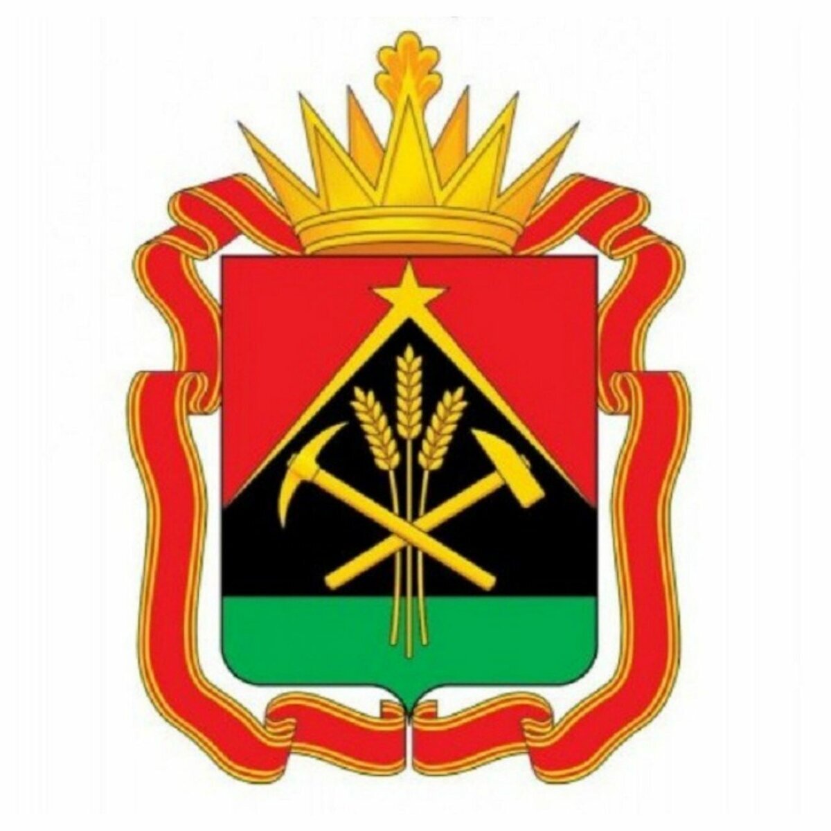 Герб Кемеровской области, утвержден в 1943 году. Это новый современный герб, с которого исчезли цифры "1943".