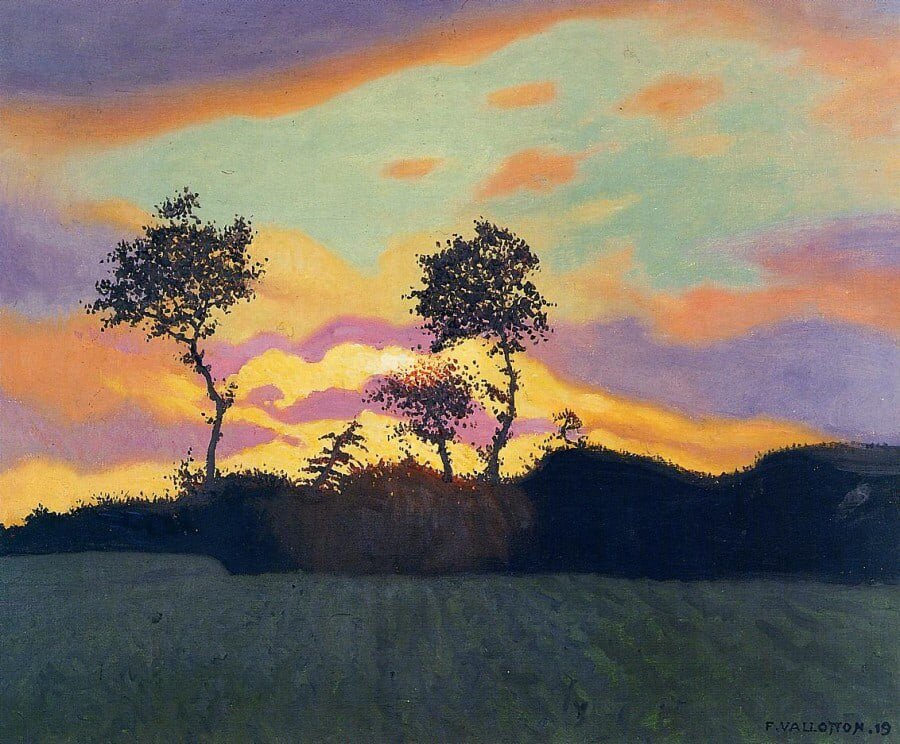  © Felix Vallotton / Феликс Валлоттон ( 1865-1925 год )  Пейзаж на закате 1919 год
