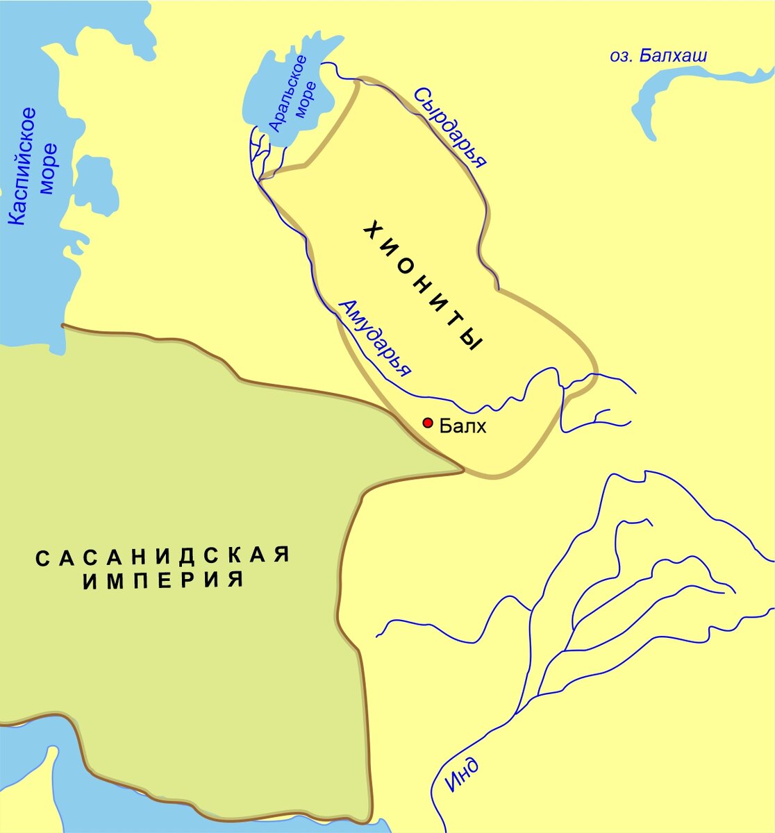 Карта расположения племен хионитов в IV веке н. э. 