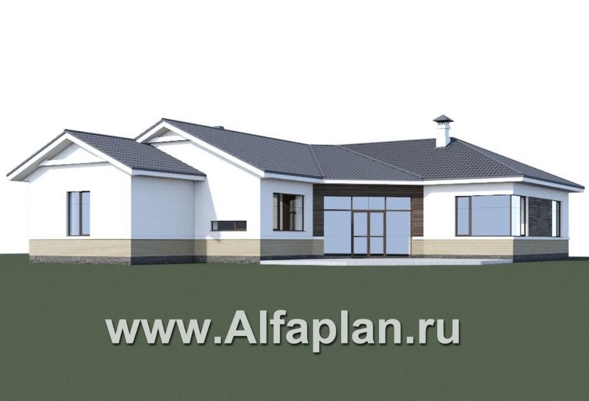 Проект одноэтажного дома "Альтер Эго" 350А, вид со стороны террасы