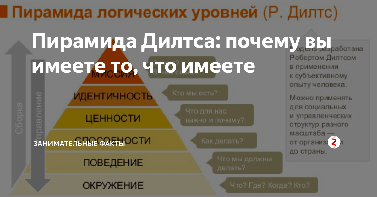 Первый логический уровень. Пирамида ценностей Дилтса.