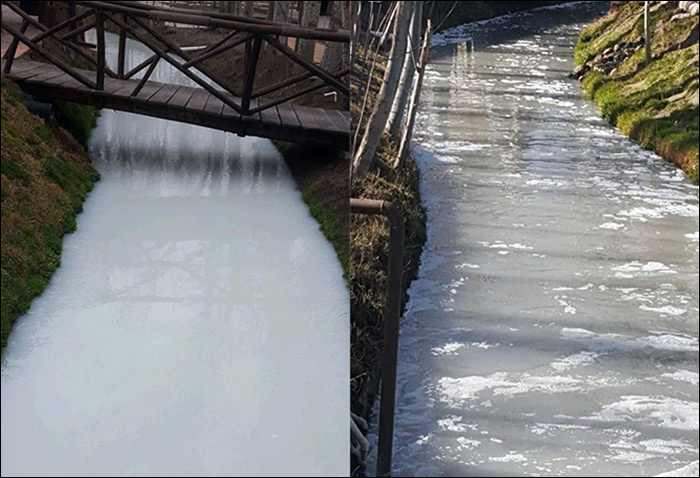 Загрязненная вода в Сиабском канале. Фото с сайта Xs.uz
