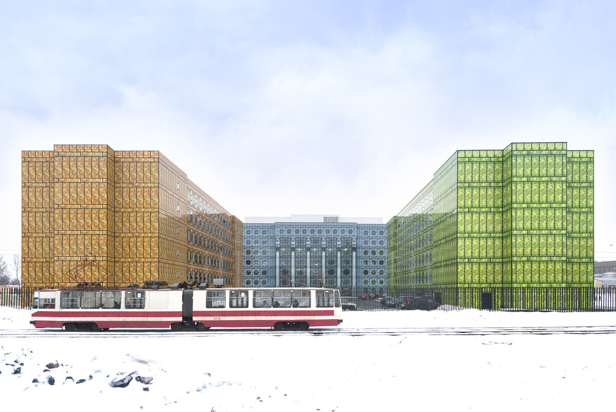 Бизнес-центр "Осень" (слева), "Зима" (центр), "Лето" (справа). 