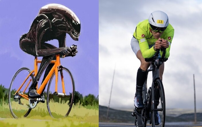 Фотография справа: Ларс Кристиан Волд на велоэтапе Norseman | National Geographic