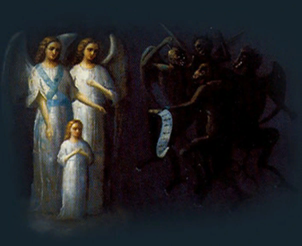 икона мытарства или воздушные бесовские стражи. икона мытарства киево печерская лавра. мытарства ада икона. киево печерская икона мытарства. мытарства православная икона.