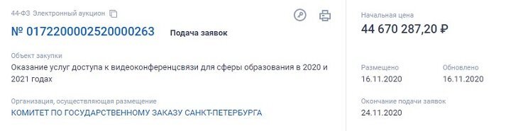 Скриншот с сайта госзакупок https://zakupki.gov.ru