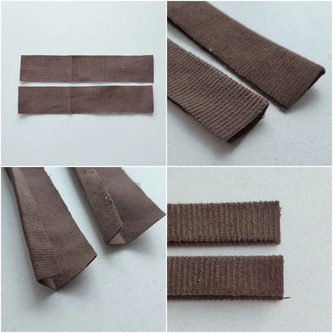 1. Выкроить 2 планки, шириной 4,5 см. Длина планки измеряется по руке, ориентируемся на то место, где рукав заканчивается, прибавляем 2 см на свободу и 2 см на припуски. У меня это значение составило 25 см.