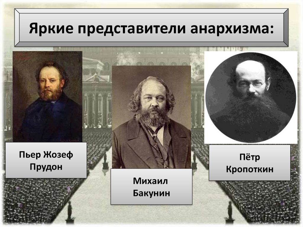 Анархия Прудон Бакунин Кропоткин. Пьер Прудон анархизм. Бакунин, Прудон, Кропоткин – это теоретики:. Анархисты представители 19 века.