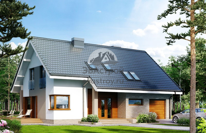 Проект двухэтажного дома 191 м2 из керамоблоков с одноместным гаражом, сауной и террасой - MA-3