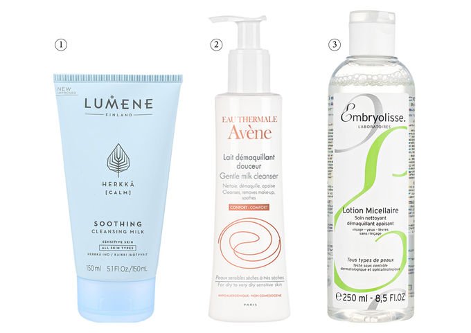 1. Молочко для лица Herkka, Lumene (500 руб.) 2. Очищающее молочко Avène Lait Démaquillante, Avène (897 руб.) 3. Мицеллярный лосьон Embryolisse (1980 руб.)