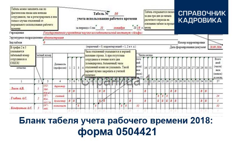 Форма табеля 0504421 образец заполнения