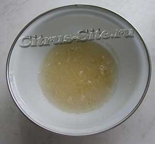 Желатин насыпать в глубокую миску и залить 200 мл холодной воды. Размешать. Оставить на 20-30 минут для разбухания. 