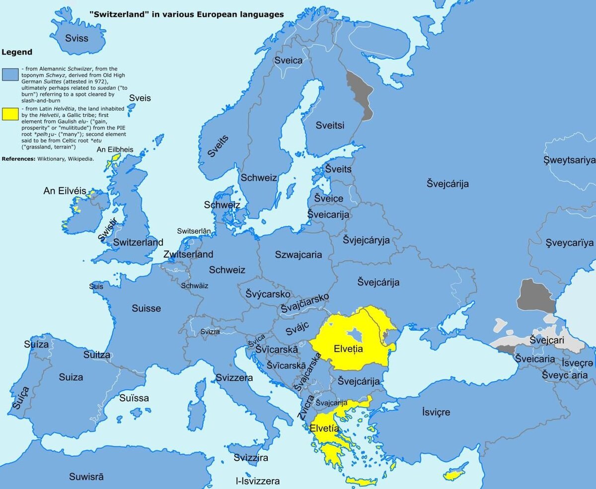 4 названия стран и народов на карте Европы.