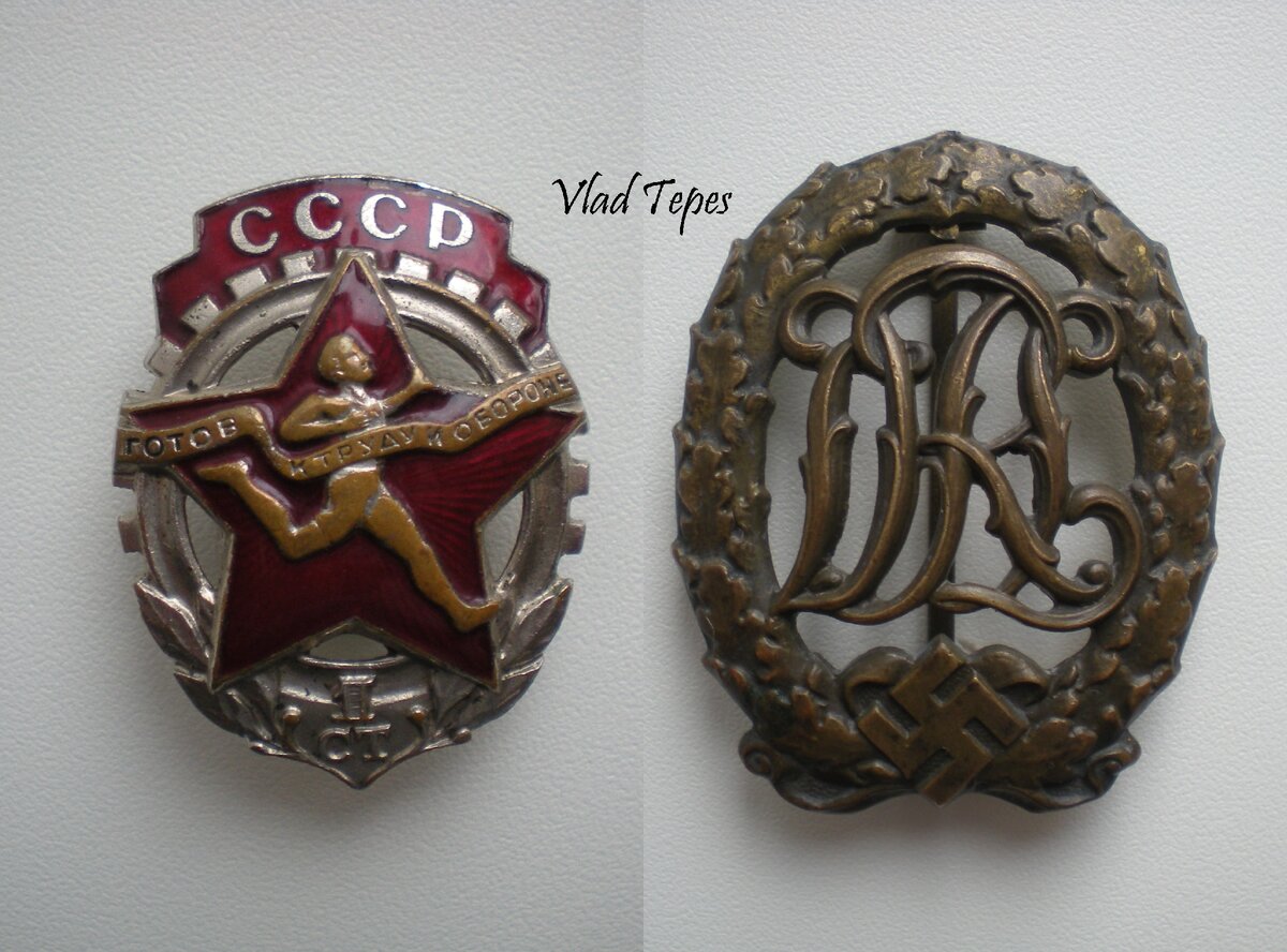 Коллаж из изображений наград "ГТО" (СССР) и "DRL" (Третий рейх) на заставку обзора