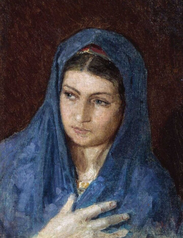Голова женщины в синем платке. худ. К. Савицкий. 1880-е гг.
