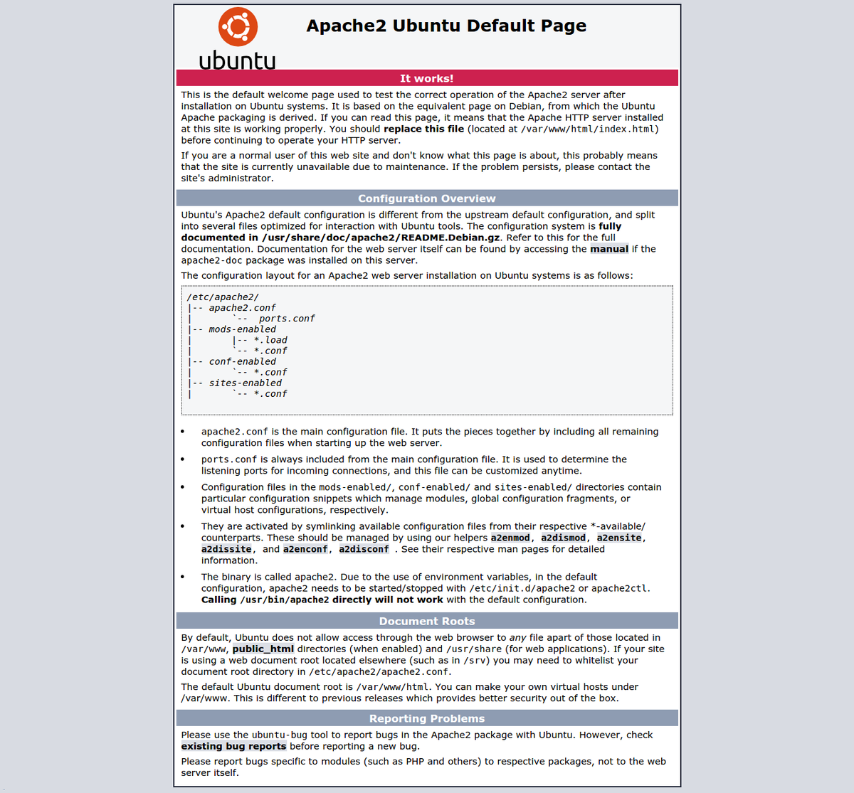 Welcome-страница Apache на Ubuntu