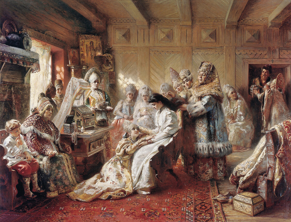 "Под венец", К.Е. Маковский, 1890. Серпуховский историко-художественный музей.