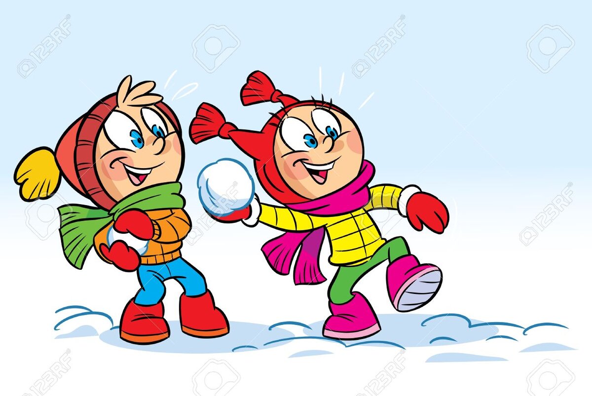 Дети играют в снежки мульт