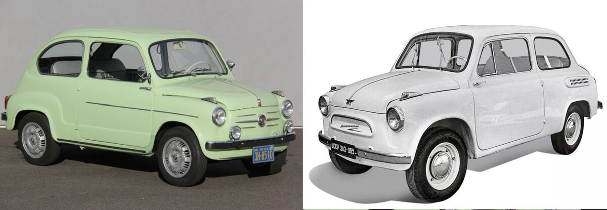    Визуально эти две машины очень похожи, советский ЗАЗ-965, наш легендарный «Горбатый» и ФИАТ- 600 из Италии.