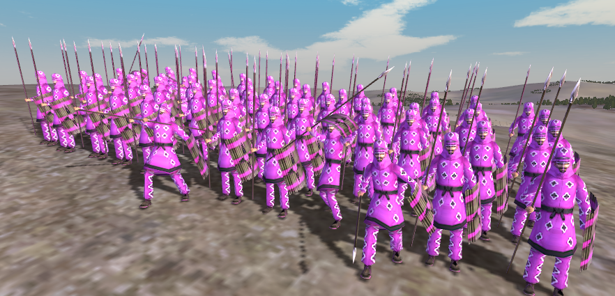 Парфянская восточная пехота. Либо эти ребята не знают про маскировку, либо розовый снова в тренде. От них даже в глазах рябит.