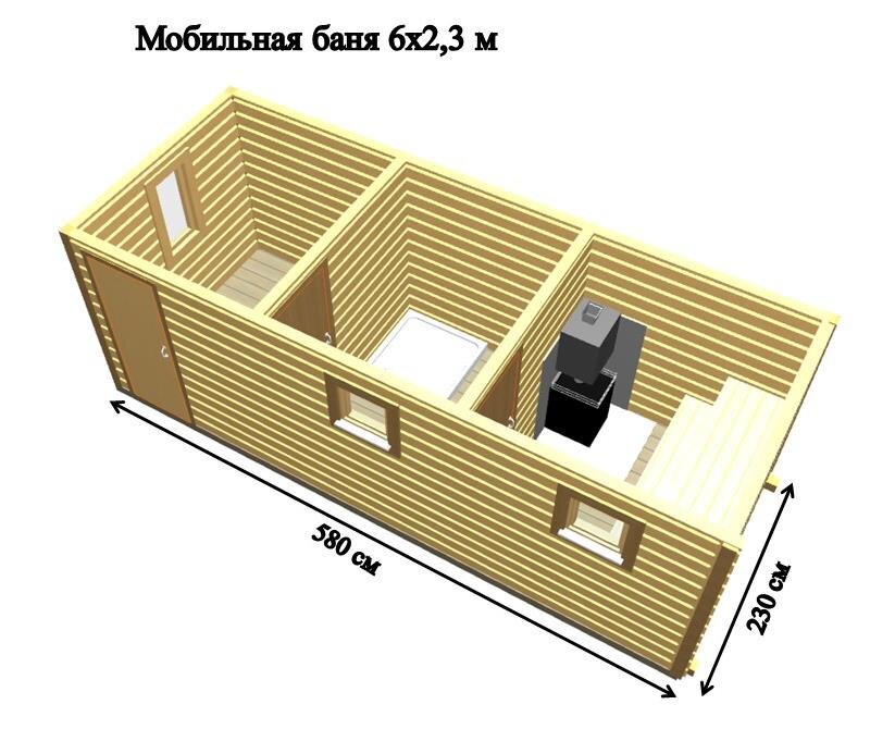 Мобильная Баня - Бытовка 6х2,3м.